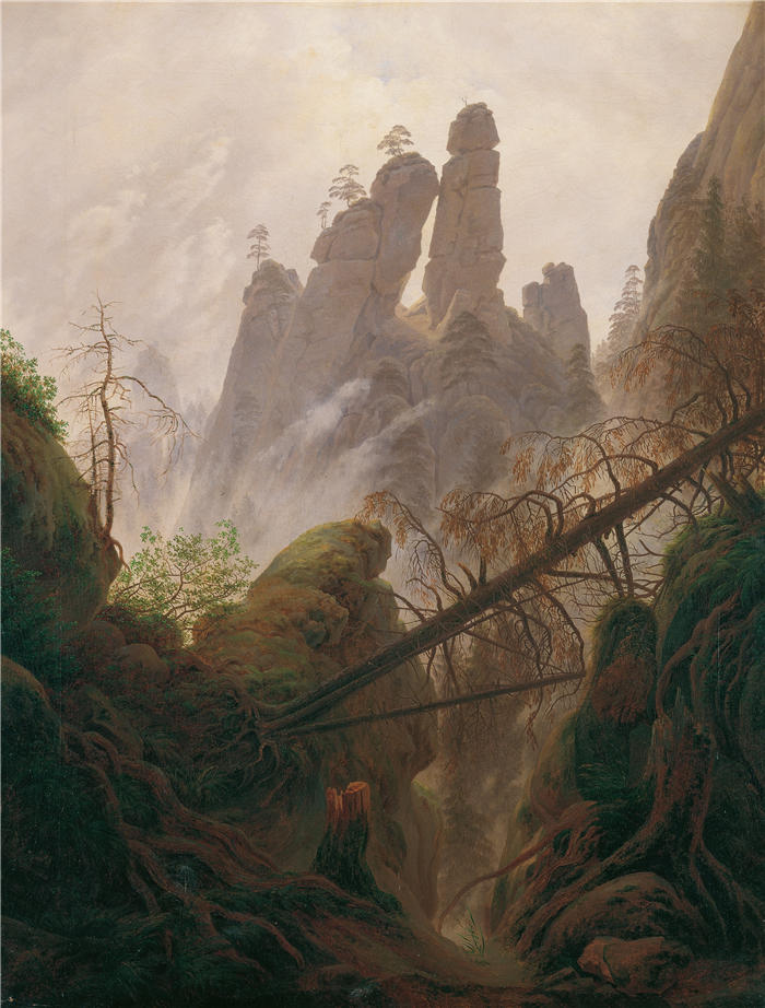 卡斯珀·大卫·弗里德里希(Caspar David Friedrich,德国画家)高清作品–《易北河砂岩山脉的岩石景观(1822-1823)》