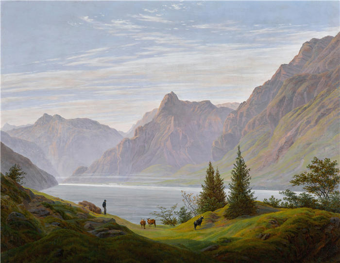卡斯珀·大卫·弗里德里希(Caspar David Friedrich,德国画家)高清作品–《山湖景观,早晨》