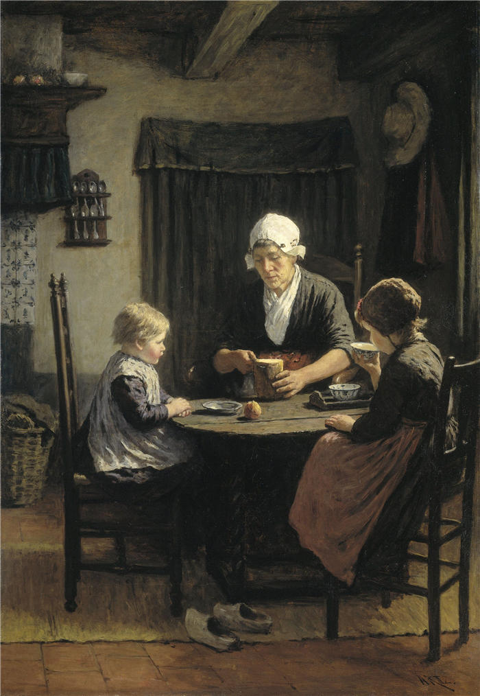 大卫·阿道夫·康斯坦茨（David Adolph Constant Artz，荷兰画家）高清作品-《在祖母家 (1883)》