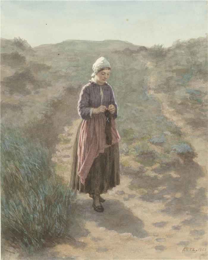 大卫·阿道夫·康斯坦茨(David Adolph Constant Artz,荷兰画家)高清作品-《在赞德沃特的沙丘上(1862年)》