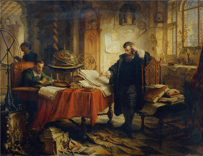 爱德华·安德（Eduard Ender，奥地利画家）高清作品-《哥白尼，记录恒星的轨道（1856）》