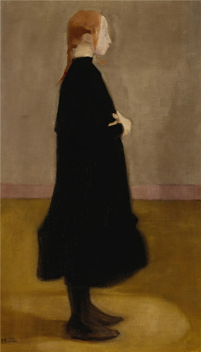 海伦·施杰夫贝克（Helene Schjerfbeck，芬兰画家）高清作品-《女学生 Ii（黑衣女孩）（1908 年）》