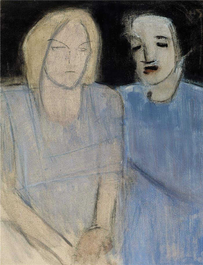 海伦·施杰夫贝克(Helene Schjerfbeck,芬兰画家)高清作品-《朋友 (1942 - 1945)》