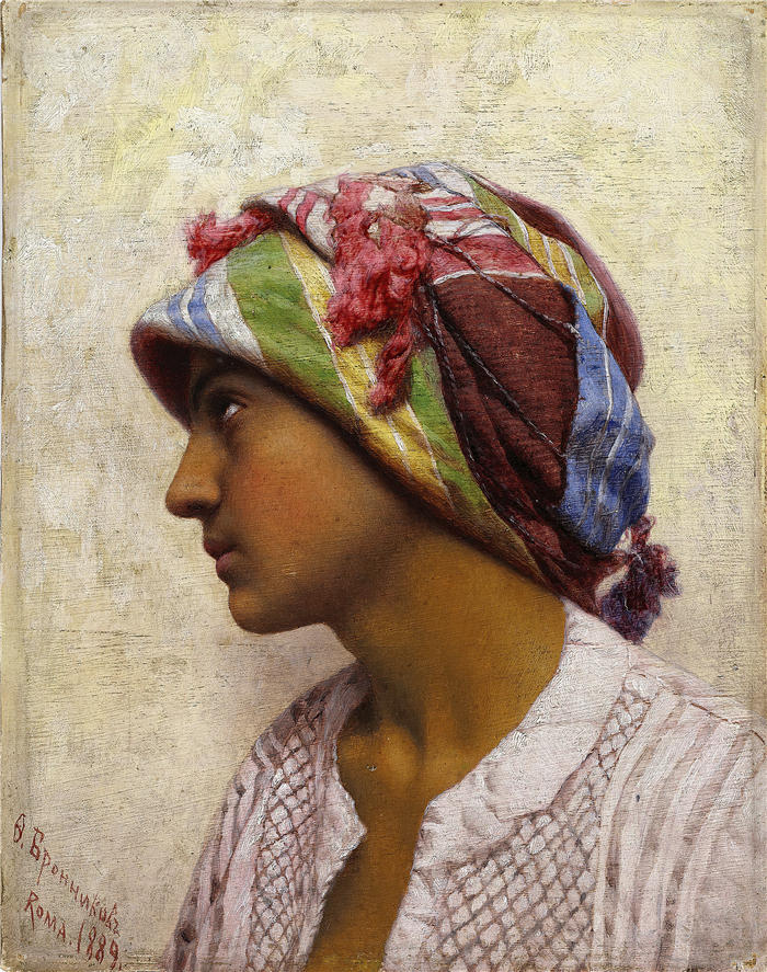 海伦·施杰夫贝克（Helene Schjerfbeck，芬兰画家）高清作品-《费奥多尔·布隆尼科夫（Fyodor Bronnikov，俄罗斯，1827–1902 年）作品-意大利女孩 (1889)》