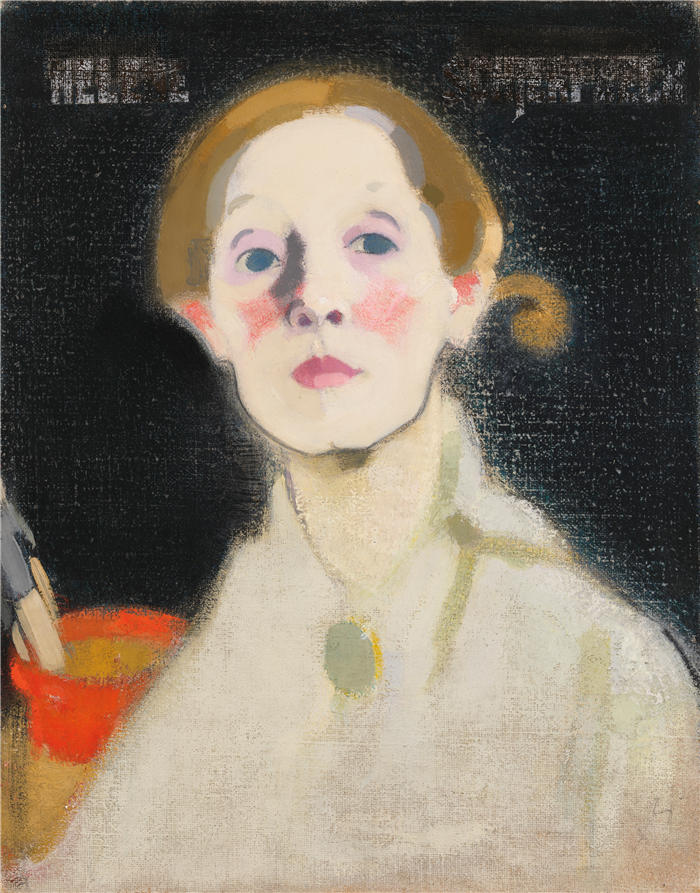 海伦·施杰夫贝克（Helene Schjerfbeck，又译海伦·谢夫贝克，芬兰画家）高清作品-《自画像，黑色背景（1915）》