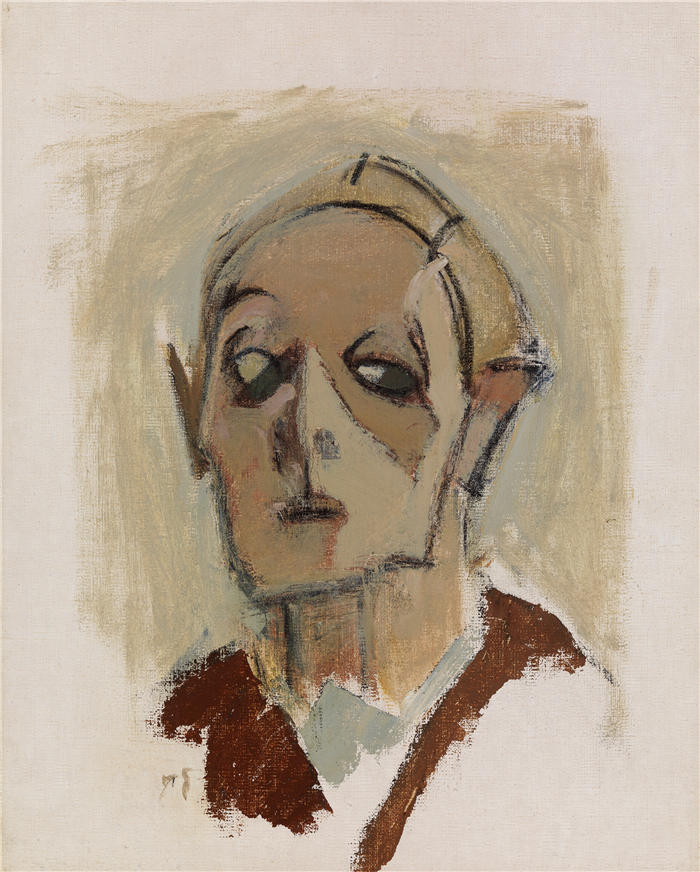 海伦·施杰夫贝克（Helene Schjerfbeck，又译海伦·谢夫贝克，芬兰画家）高清作品-《自画像，正面我（1945）》