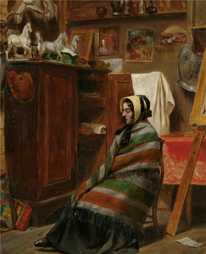威廉·鲍威尔·弗里斯 (William Powell Frith,英国画家) 高清作品-《杂乱的工作室中的模型》