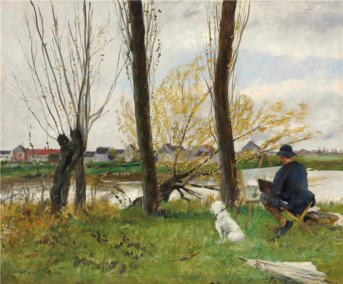 诺伯特·戈内特(Norbert Goeneutte法国画家)高清作品-《河边画家(1893)》
