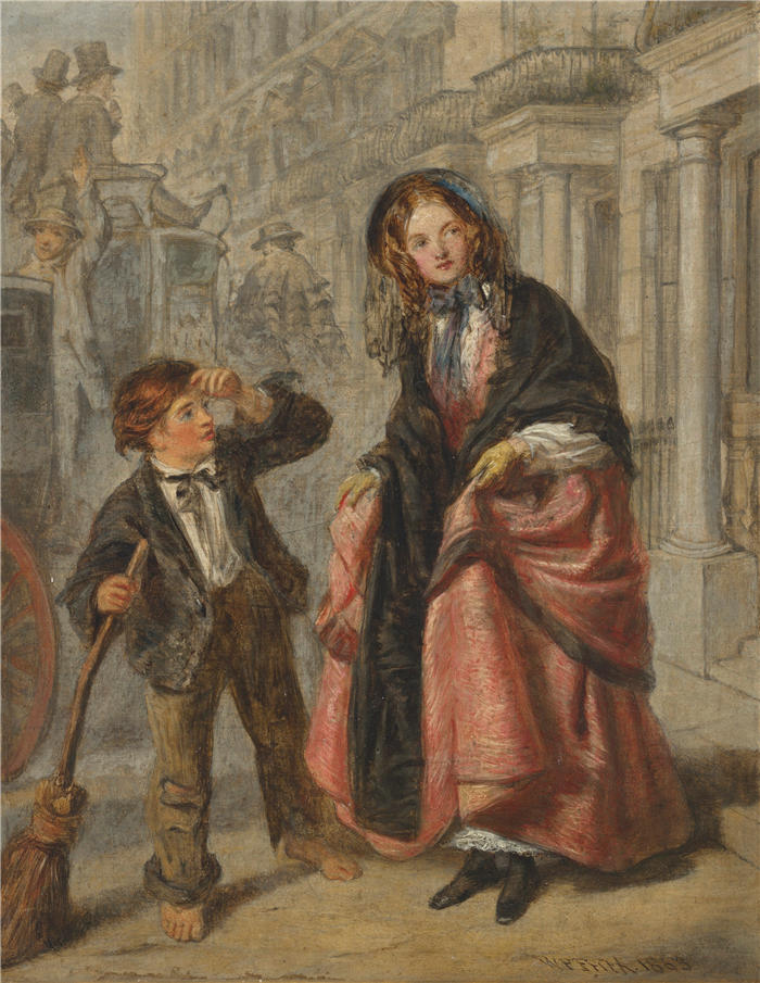 威廉·鲍威尔·弗里斯 (William Powell Frith，英国画家) 高清作品-《十字路口清扫车（1863）》