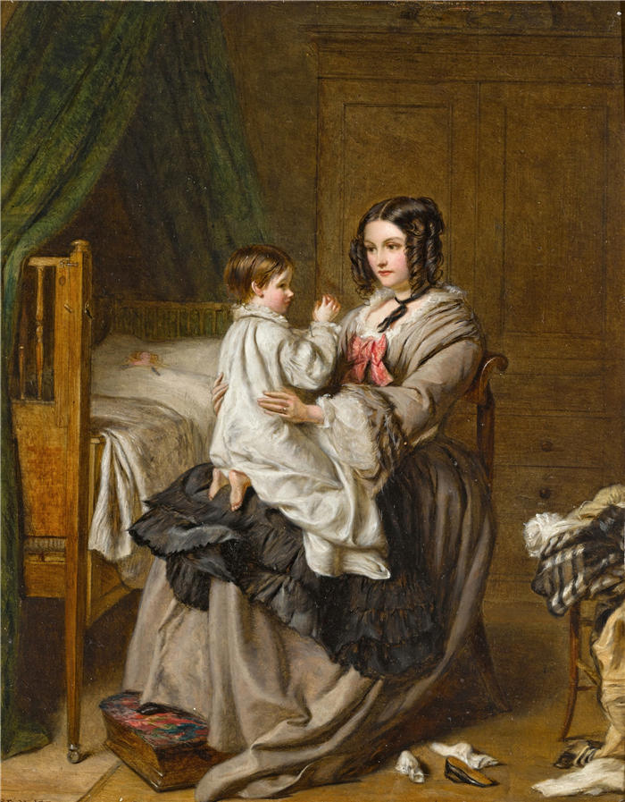 威廉·鲍威尔·弗里斯 (William Powell Frith，英国画家) 高清作品-《睡前（晚祷）（1858）》