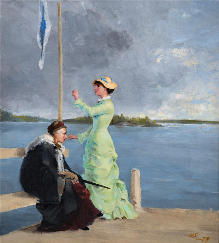 海伦·谢夫贝克（Helene Schjerfbeck，芬兰画家）高清作品-《在码头上 (1879)》