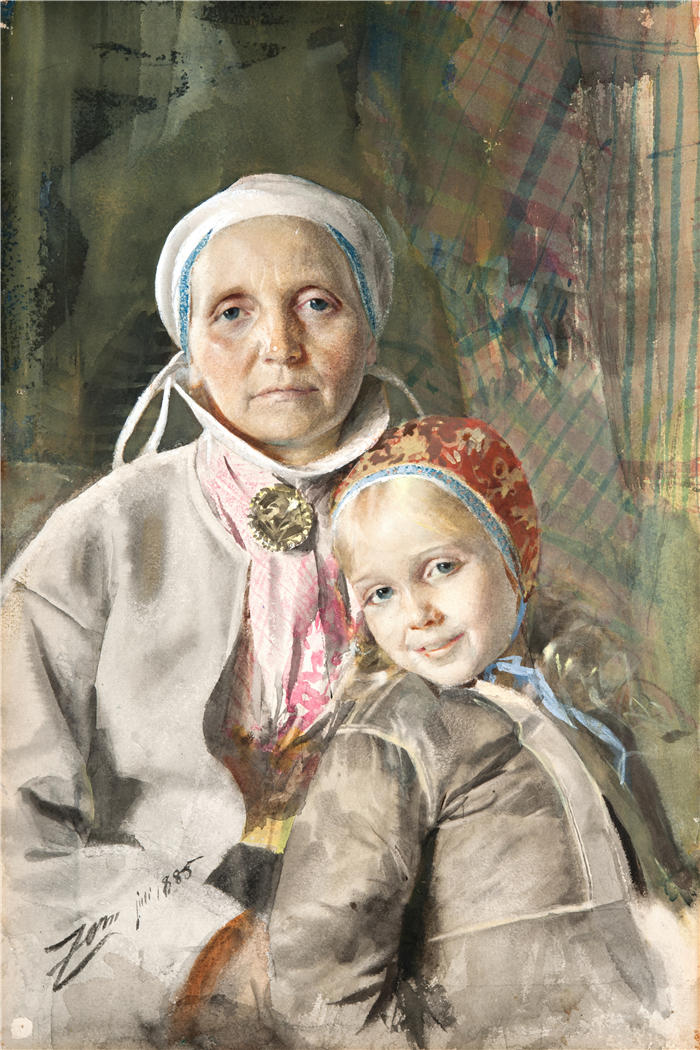 安德斯·佐恩（Anders Zorn，瑞典画家）高清作品-《莫娜和卡琳 (1885)》