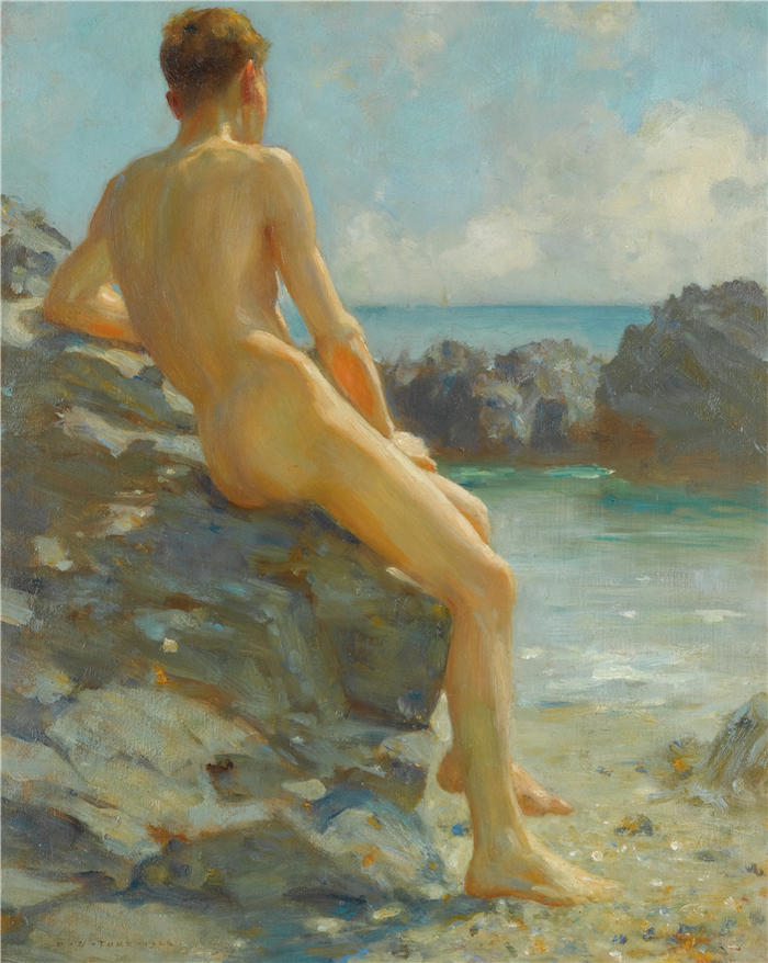 亨利·斯科特·图克（Henry Scott Tuke，英国画家）高清作品-《沐浴者 (1924)》