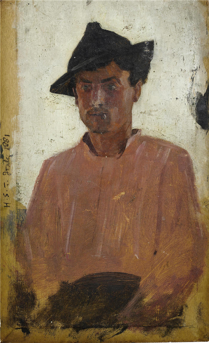 亨利·斯科特·图克（Henry Scott Tuke，英国画家）高清作品-《戴帽子的意大利人》