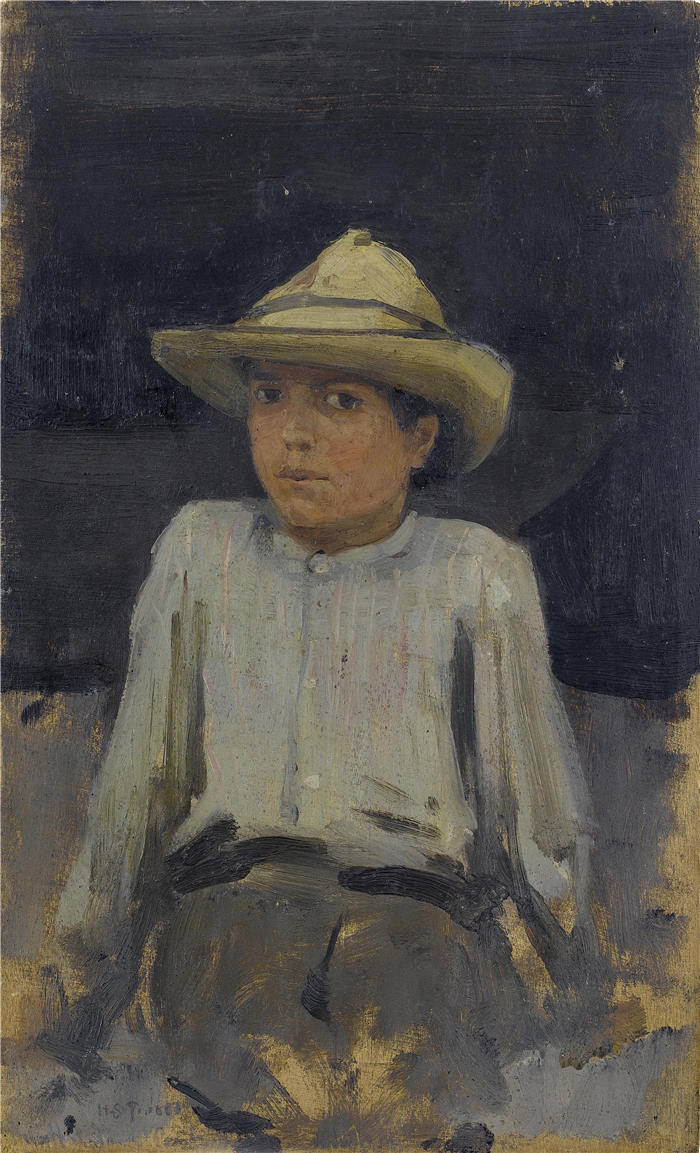亨利·斯科特·图克(Henry Scott Tuke,英国画家)高清作品-《戴帽子的男孩 02》