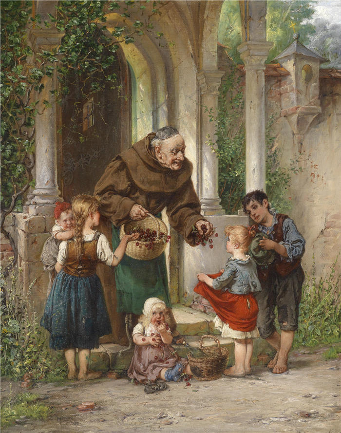阿道夫·洪堡（Adolf Humborg，奥地利画家）高清作品-《儿童樱桃》