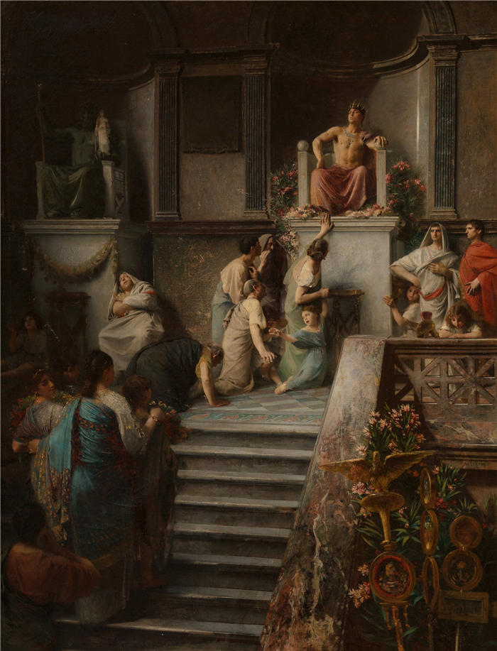 埃米尔·莱维（Émile Lévy，法国画家）高清作品-《卡利古拉沉迷于人民的崇拜（1877）》