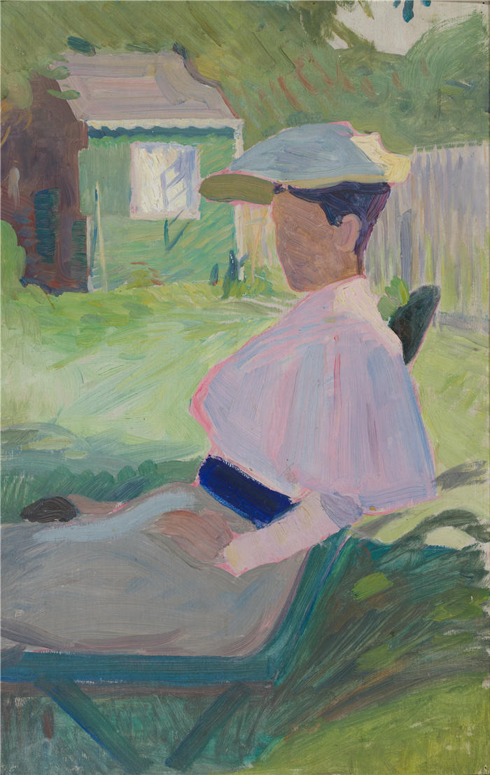 斯文·理查德·伯格（Sven Richard Bergh，瑞典画家）高清作品-《花园椅子上的女人，维斯比》