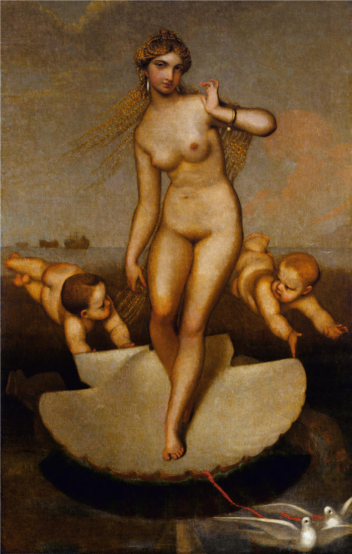 威廉·佩奇（William Page，美国画家）高清作品-《维纳斯引导埃尼亚斯和特洛伊人前往拉丁海岸（1862 年）》