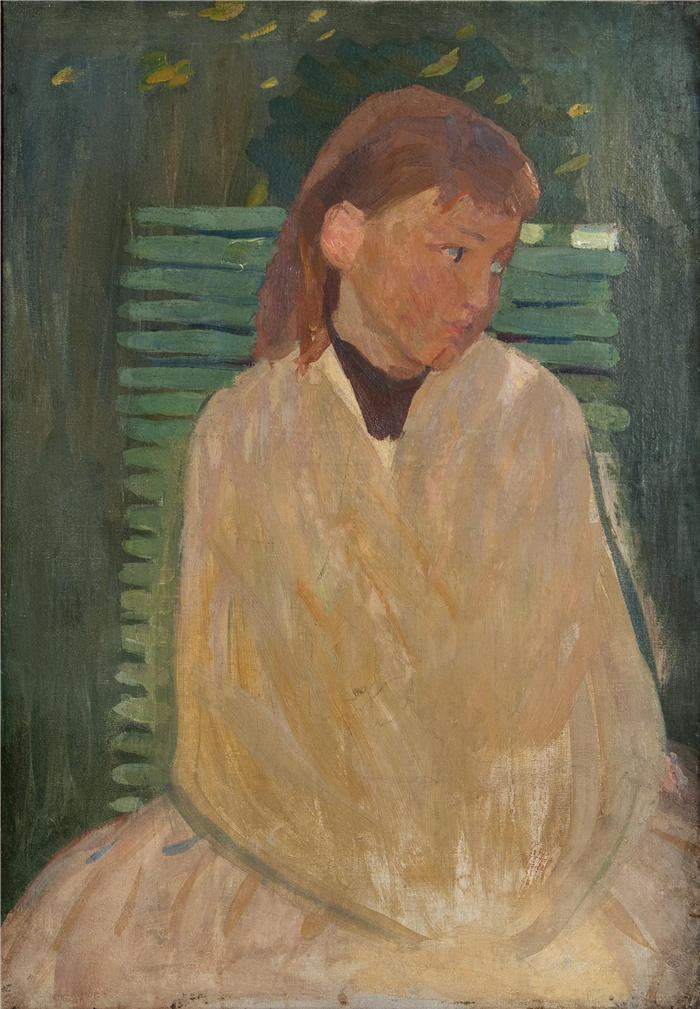 斯文·理查德·伯格（Sven Richard Bergh，瑞典画家）高清作品-《花园座位上的女孩（1894）》