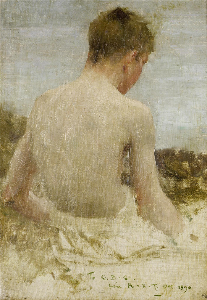 亨利·斯科特·图克（Henry Scott Tuke，英国画家）高清作品-《一个男孩沐浴者的背影》