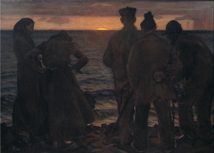 斯文·理查德·伯格(Sven Richard Bergh,瑞典画家)高清作品-《海边的老人 (1903)》