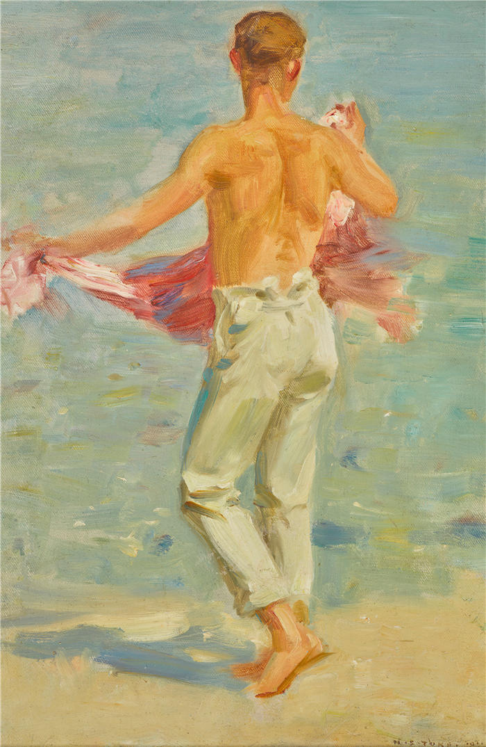 亨利·斯科特·图克（Henry Scott Tuke，英国画家）高清作品-《准备洗澡（1911）》