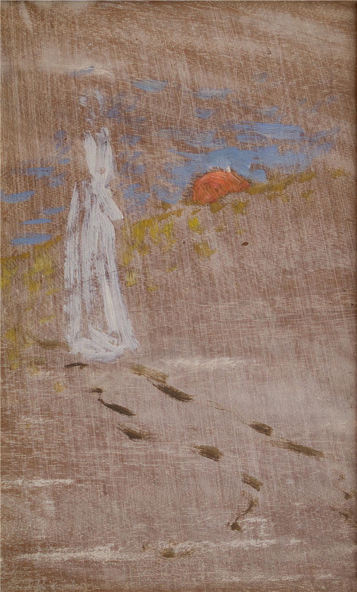 斯文·理查德·伯格（Sven Richard Bergh，瑞典画家）高清作品-《女孩与死亡的素描（步行）（1887）》