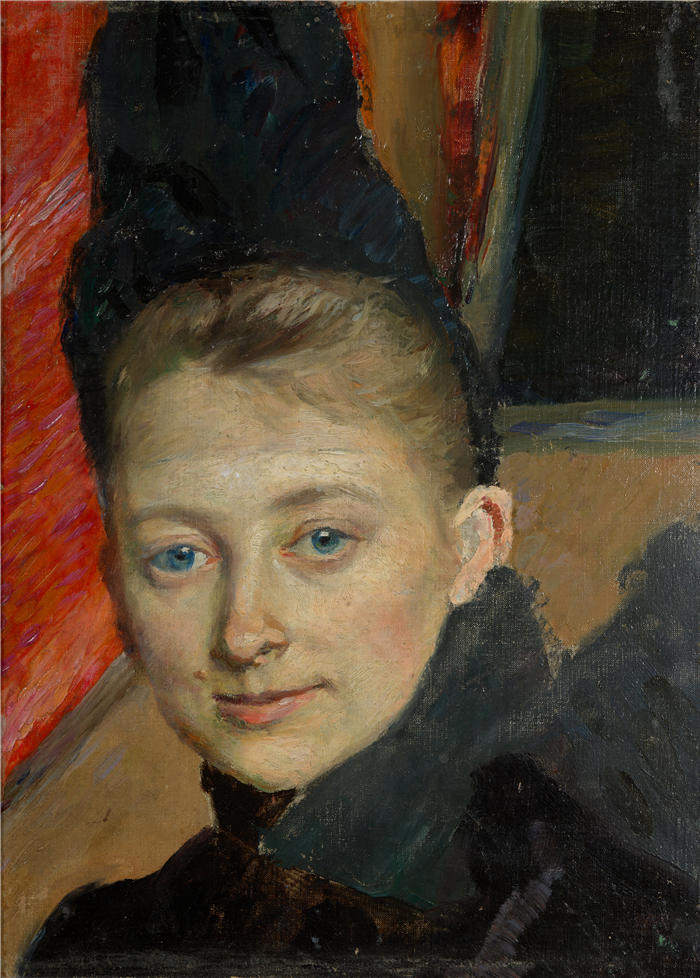 斯文·理查德·伯格（Sven Richard Bergh，瑞典画家）高清作品-《艺术家第一任妻子 née Klemming 的肖像（1887 年）》