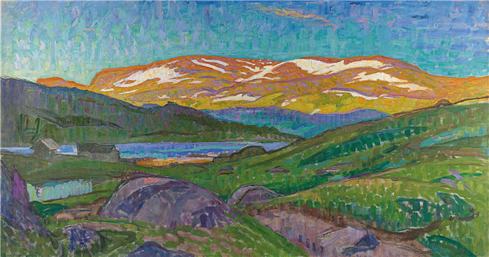 斯文·理查德·伯格（Sven Richard Bergh，瑞典画家）高清作品-《Gjendesheim 的风景 (1910)》