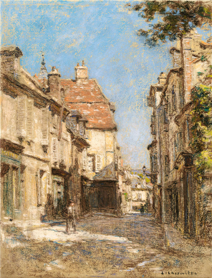 莱昂·奥古斯丁·莱尔米特（Léon Augustin Lhermitte，法国画家）高清作品-《布尔日的街道（1919 年）》