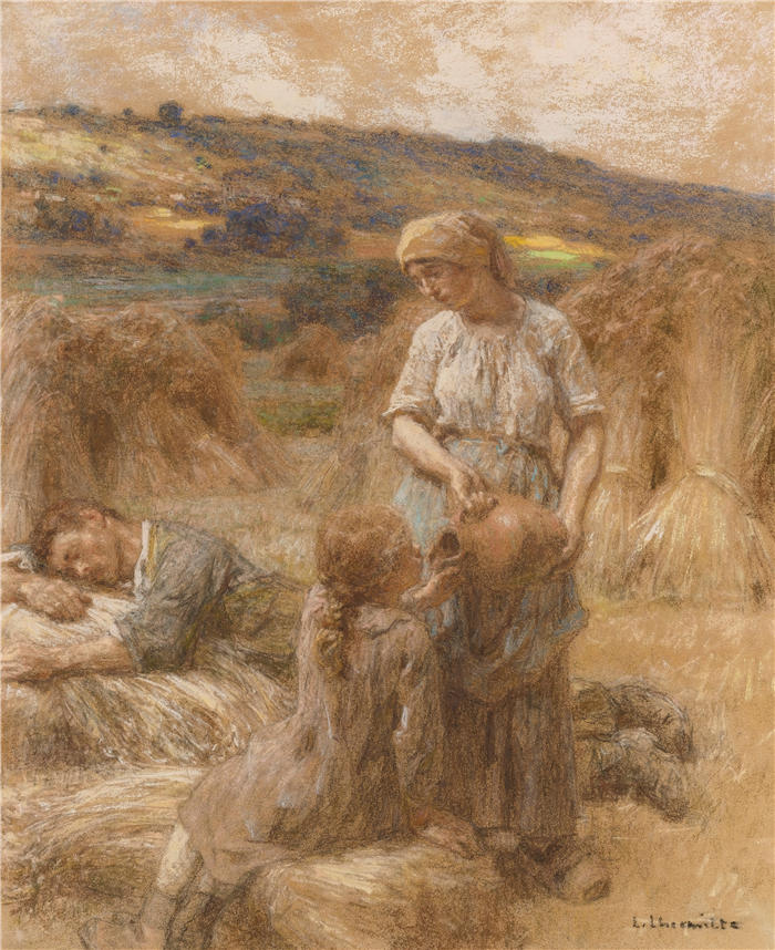 莱昂·奥古斯丁·莱尔米特（Léon Augustin Lhermitte，法国画家）高清作品-《收割时的口渴》