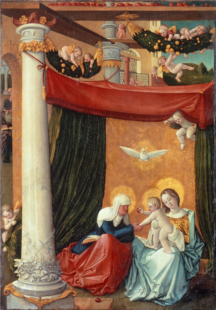 汉斯·鲍登（Hans Baldung，德国画家）高清作品-《处女与孩子和圣安妮（1510-15）》
