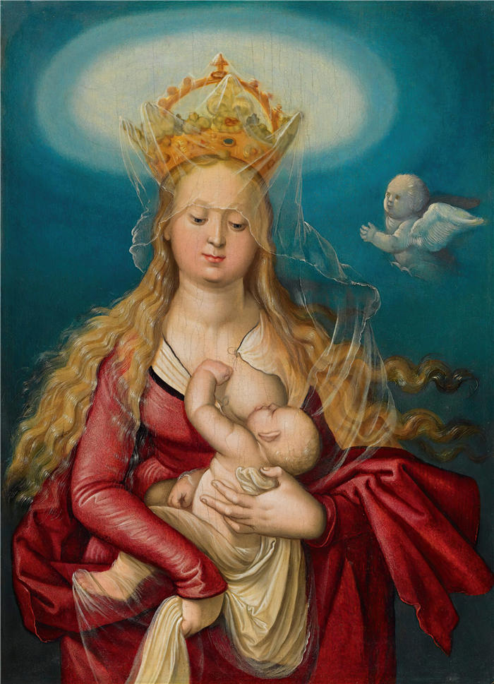 汉斯·鲍登（Hans Baldung，德国画家）高清作品-《作为天后的处女，正在为婴儿基督哺乳》
