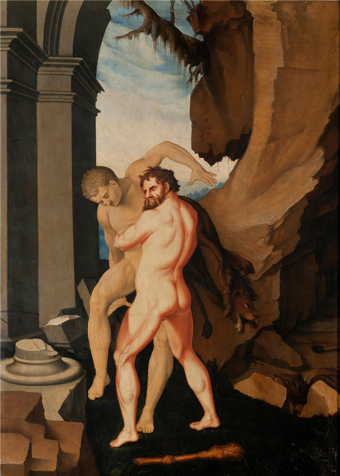 汉斯·鲍登（Hans Baldung，德国画家）高清作品-《赫拉克勒斯和安泰俄斯 (1530)》