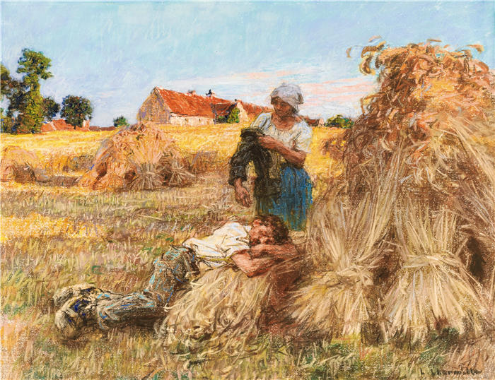莱昂·奥古斯丁·莱尔米特（Léon Augustin Lhermitte，法国画家）高清作品-《休息，阳光明媚，收割者睡着了》
