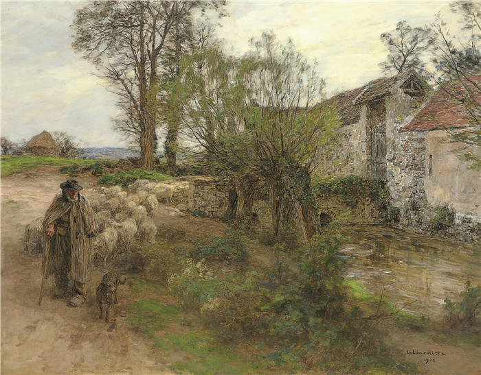 莱昂·奥古斯丁·莱尔米特（Léon Augustin Lhermitte，法国画家）高清作品-《Chailly街羊群出口（1904年）》
