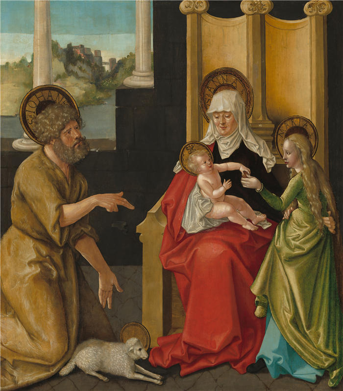 汉斯·鲍登（Hans Baldung，德国画家）高清作品-《圣安妮与圣婴、圣母和施洗者圣约翰（约 1511 年）》