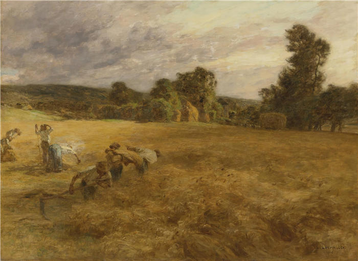 莱昂·奥古斯丁·莱尔米特（Léon Augustin Lhermitte，法国画家）高清作品-《收获中的雷雨（1906）》
