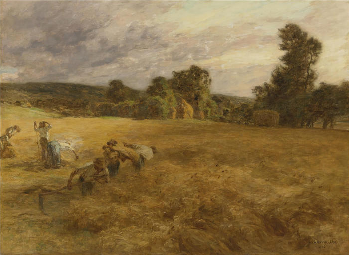 莱昂·奥古斯丁·莱尔米特(Léon Augustin Lhermitte,法国画家)高清作品-《收获中的雷雨(1906)》