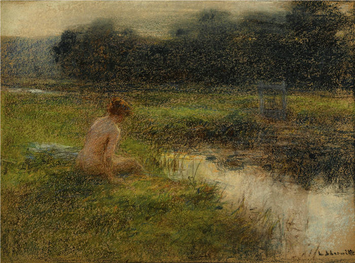 莱昂·奥古斯丁·莱尔米特（Léon Augustin Lhermitte，法国画家）高清作品-《沐浴者》