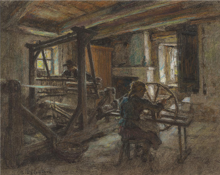 莱昂·奥古斯丁·莱尔米特（Léon Augustin Lhermitte，法国画家）高清作品-《织工小屋（约 1895 年）》