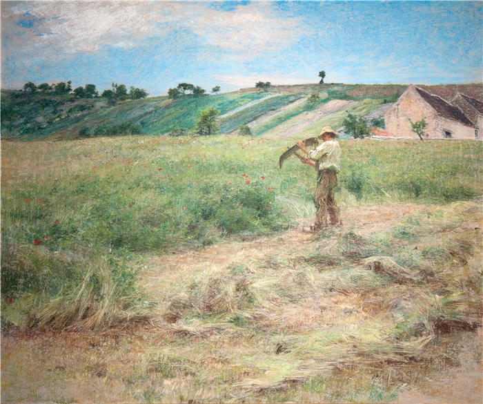 莱昂·奥古斯丁·莱尔米特（Léon Augustin Lhermitte，法国画家）高清作品-《干草（大约 1870-1902 年）》