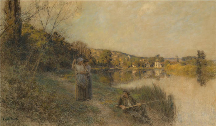 莱昂·奥古斯丁·莱尔米特（Léon Augustin Lhermitte，法国画家）高清作品-《美丽的一天结束了，夕阳，渔夫》