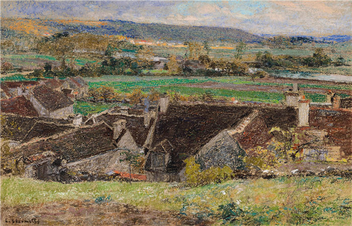 莱昂·奥古斯丁·莱尔米特（Léon Augustin Lhermitte，法国画家）高清作品-《屋顶，乡村景色》