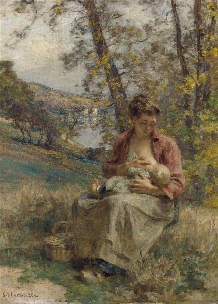 莱昂·奥古斯丁·莱尔米特（Léon Augustin Lhermitte，法国画家）高清作品-《年轻的母亲》