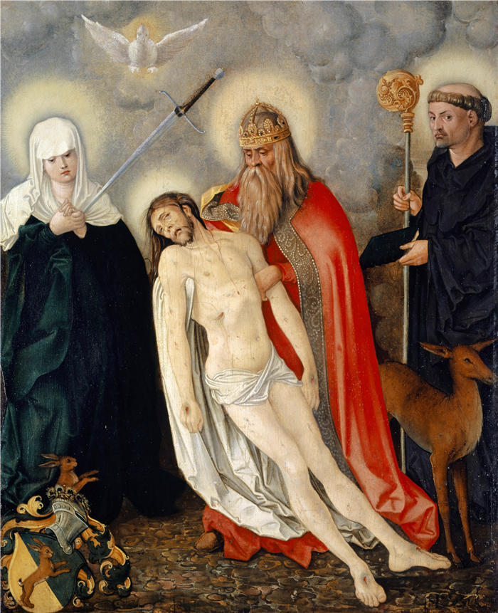 汉斯·鲍登（Hans Baldung，德国画家）高清作品-《悲伤女士和圣吉尔斯之间的三位一体（1513-16）》