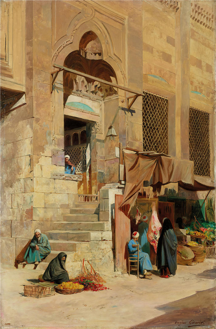 欧仁·吉拉代（ Eugène Girardet，法国画家）高清作品-《开罗 El Azar 清真寺》