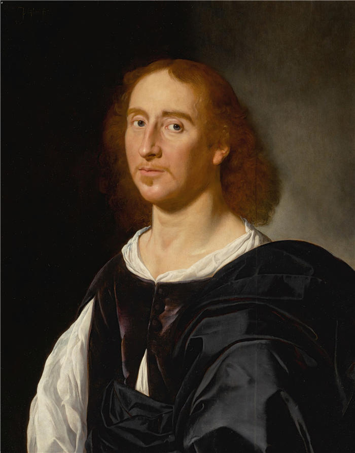 扬·范·比勒特(Jan Van Bijlert,荷兰画家)高清作品-《一位身穿紫色紧身衣和白衬衫的绅士的肖像》