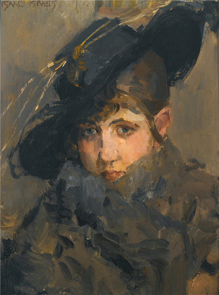 伊萨克·拉扎鲁斯·伊斯拉尔斯(Isaac Lazarus Israëls，荷兰画家)高清作品-《一位戴着毛领帽子的女士》